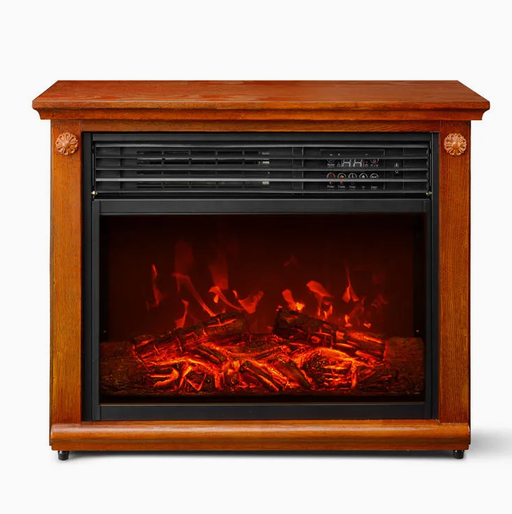 Elegant Electric Fireplace Heater with Wooden Mantel – Freestanding LED Flame Fireplace for Home, Living Room & Office