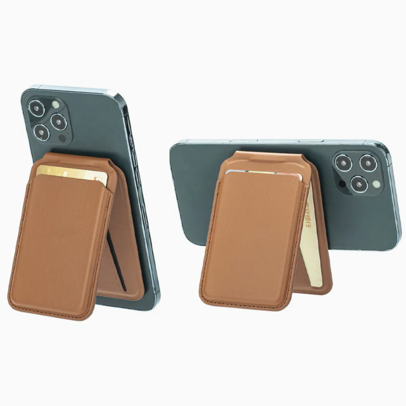 Magnetic Phone Wallet Card Holder with Foldable Stand – Slim Leather MagSafe Card Holder for Smartphones